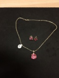 Amazing Silver Tone Pink Ice CZ Earrings & Necklace