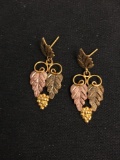 POLICE SEIZURE - 10K Yellow & Rose Gold Leaf Acorn Black Hills Earrings