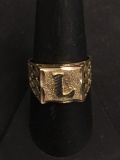 POLICE SEIZURE - L Initial Stylish 10K Yellow Gold Ring Sz 9