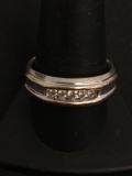 POLICE SEIZURE - 5 Round Faceted Graduating Channel Set Diamond Accented Two-Tone 14Kt Gold Ring Sz