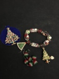 Lot of Vintage Christmas Jewelry - Brooches, Bracelet & More from Police Seizure