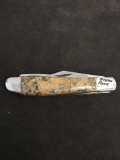 INCREDIBLE CUSTOM MADE Lapidary Pocket Knife - Ocean Rock Handle