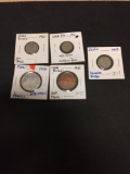 Lot of 5 Foreign World Coins From Estate Collection