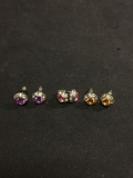 Round Faceted Colored Rhinestone Center w/ Rhinestone Halo Pairs of Stud Earrings