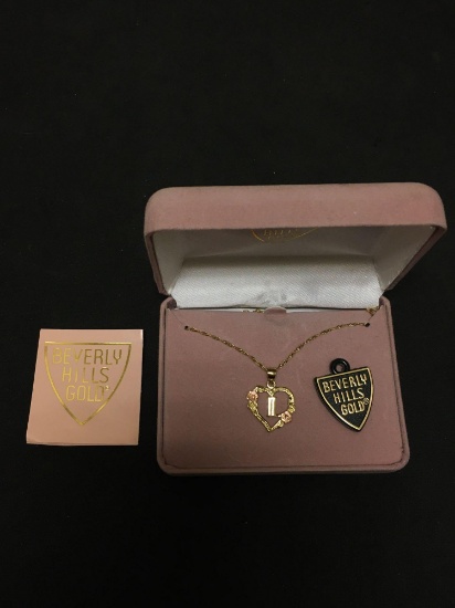 Beverly Hills Gold Designer 14Kt Gold 18in Necklace w/ Heart Motif Initial I Pendant