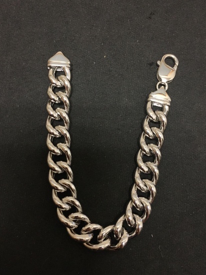 Curb Link Large Gauge 11mm Wide Sterling Silver 7in Long Bracelet