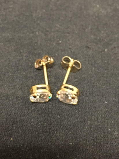 Round Faceted 5.5mm CZ Basket Setting Pair of 14kt Yellow Gold Stud Earrings