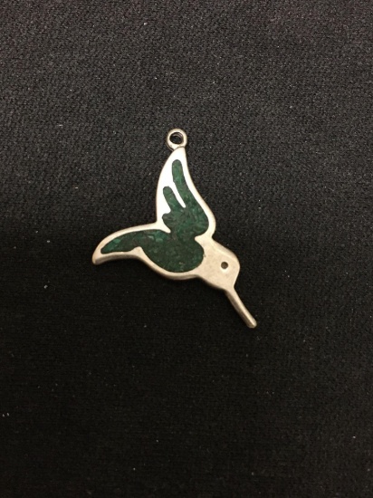 Inlaid Stone Humming Bird Sterling Silver Charm Pendant