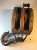 Vintage Double Block Wooden Maritime Pulley - LARGE - From Estate