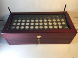 Amazing 56 Count Gold Plated State Quarter Set in Nice Cherry Display Box with Drawers - WOW!