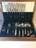 Vintage National Guildcraft Astrid Silver Plate Silverware Set in Wood Box from Estate
