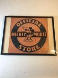 Framed Vintage Disney Official Mickey Mouse Store 8.5 Inch by 8.5 Inch Cardboard Sign - OLD AND COOL
