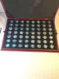 56 Count Lot of Painted United States State Quarters in Cherry Box from Estate