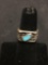 Native American Artisan Sterling Silver & Turquoise Ring Size 4.5