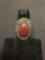 Vintage Carnelian & Marcasite Lined Sterling Silver Ring Size 4.5