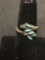 Zuni Green & Blue Turquoise Sterling Silver Adjustable Small Band Ring