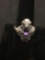 KABANA Sterling Silver Amethyst Fleur De Lis Style Ring Size 9