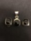 Old Pawn Taxco HEAVY Sterling Silver & Black Onyx Earrings & Pendant Set - 32 Grams