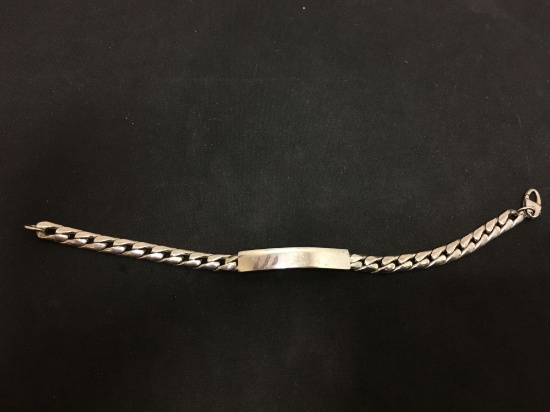 Heavy Blank ID Bar Sterling Silver 8" Mens Chain Bracelet - 35 Grams
