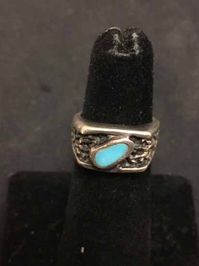 Native American Artisan Sterling Silver & Turquoise Ring Size 4.5