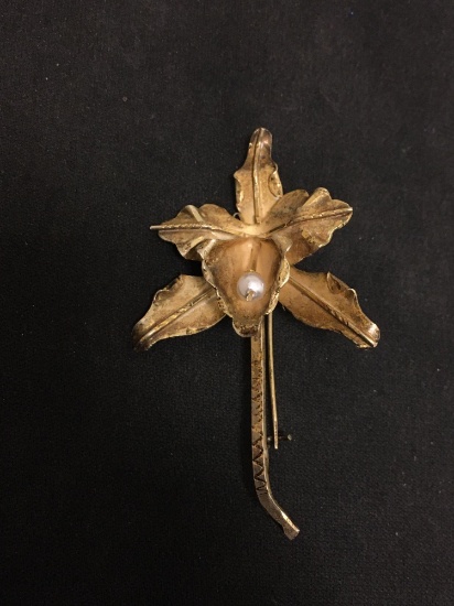 Gold Washed Antique 800 Sterling Silver Flower 2" Brooch