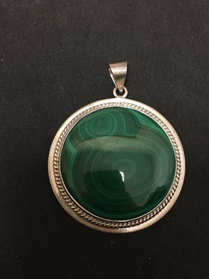 WOW Large Malachite Old Pawn Sterling Silver Over 2 Inch Pendant