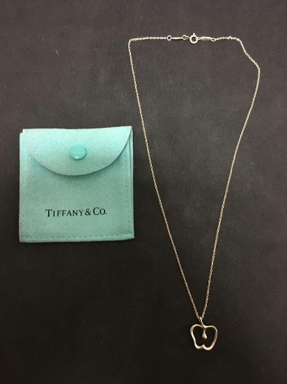 Authentic TIFFANY & CO Sterling Silver Apple Pendant Chain Necklace W/ Bag
