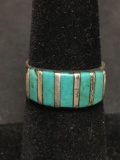 Native Sterling Silver & Turquoise Band Ring Size 4.5