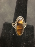 Old Pawn Sterling Silver & Tigers Eye Large Face Ring Size 8