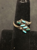 Zuni Green & Blue Turquoise Sterling Silver Adjustable Small Band Ring