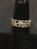 Designer Signed Floral Sterling Silver Ring Band Size 6