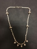 Bali Style Moonstone & Mother of Pearl Strand Sterling Silver Necklace