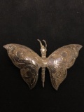 Amazing Detailed Butterfly Sterling Silver Large Brooch