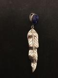 ATI Blue Lapis Leaf Dangle Large Sterling Silver Native Style Pendant