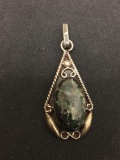 Old Pawn Native American Green Semi Precious Gemstone Large Sterling Silver Pendant