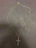 Zuni Turquoise Bead Style Sterling Silver Cross Pendant & Chain Necklace