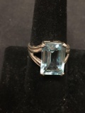 Large Blue Topaz Sterling Silver Statement Ring Size 8