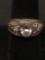 14K Gold Accent Sterling Silver Carved Deco Style Ring Size 9