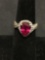 SU Sterling Silver Pink Gemstone & Diamond Cocktail Ring Size 5