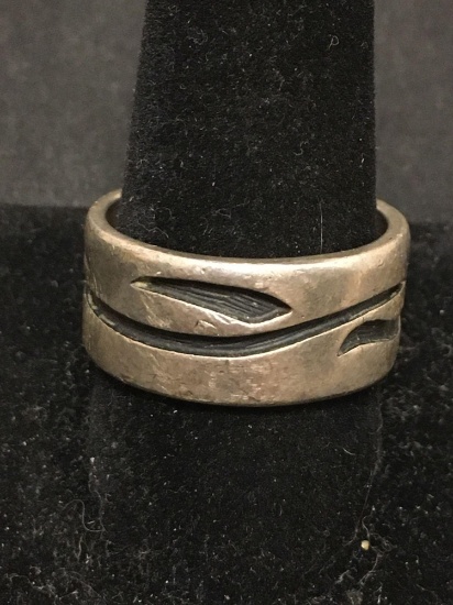 OLD PAWN Carved Sterling Silver Wide Band Ring Size 11