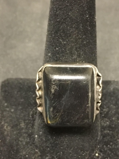 OLD PAWN Native American Large Black Onyx Chunky Sterling Silver Ring Size 10