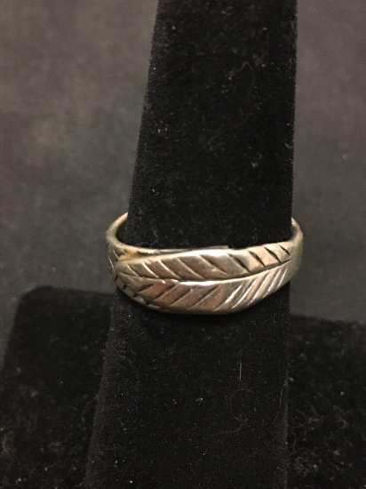 Medium Native Carved Sterling Silver Adjustable Leaf Ring