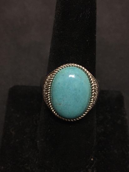 Amazing Diamond & Turquoise Colored Gemstone Sterling Silver Cocktail Ring Sz 8