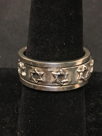 Star of David Double Band Thick Sterling Silver Ring Size 8.5