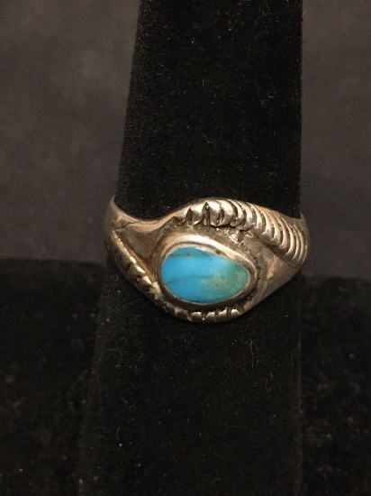 OLD PAWN Native American Snake Turquoise Sterling Silver Ring Size 6.5
