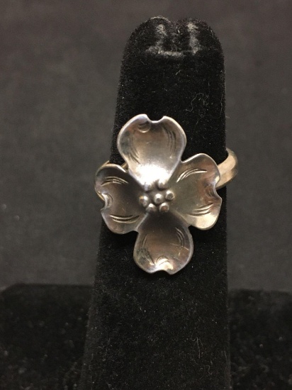 NYE Signed Sterling Silver Adjustable Acorn Leaf Ring