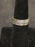 Vintage Artisan Carved Sterling Silver Floral Ring Band Size 6