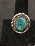 Native American Signed LF Sterling Silver & Turquoise Chunk Ring Size 10