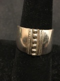 FAS Bali Bead White Cigar Band Sterling Silver Ring Size 8