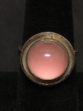 Pink Stunning Glass Stone Modernist Sterling Silver Ring Size 6.5